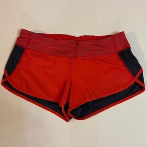 Lululemon Athletica Coral-Red and Charcoal Gray Athletic Shorts